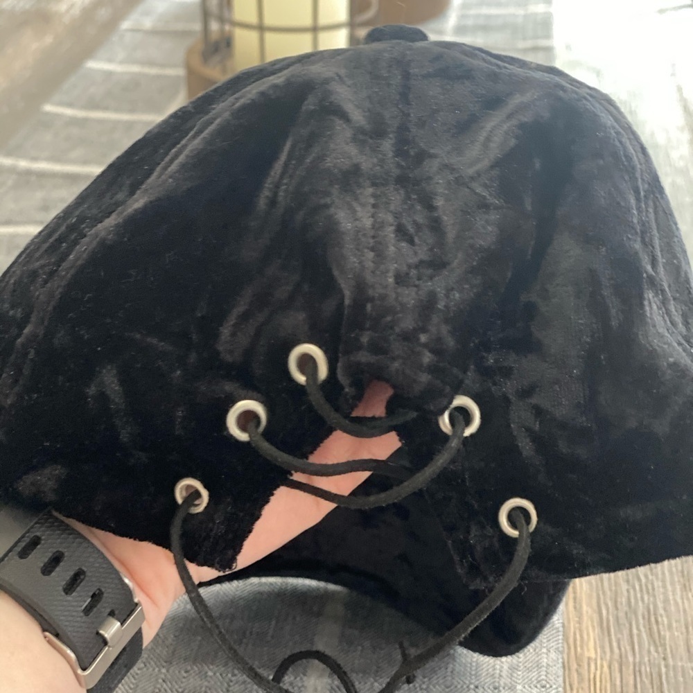 BCBG Black Crushed Velvet Adjustable Baseball Cap - Picture 5 of 5